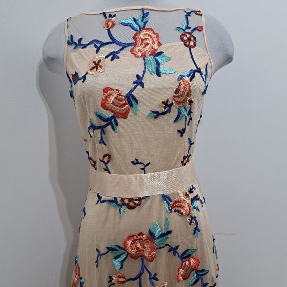 All Over Floral Embroidered Overlay Mesh Boho Maxi Dress Multi-Color Medium - Picture 13 of 15